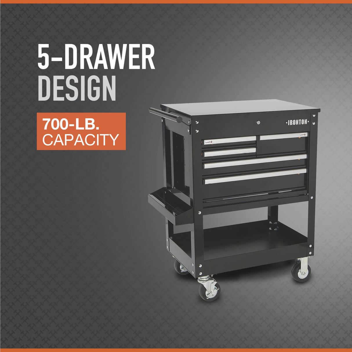 Ironton 30in. 5-Drawer Mechanic's Tool Cart - 33-7/8in.L x 17-5/8in.W x 39-1/8in.H, 700-Lb. Capacity Ironton