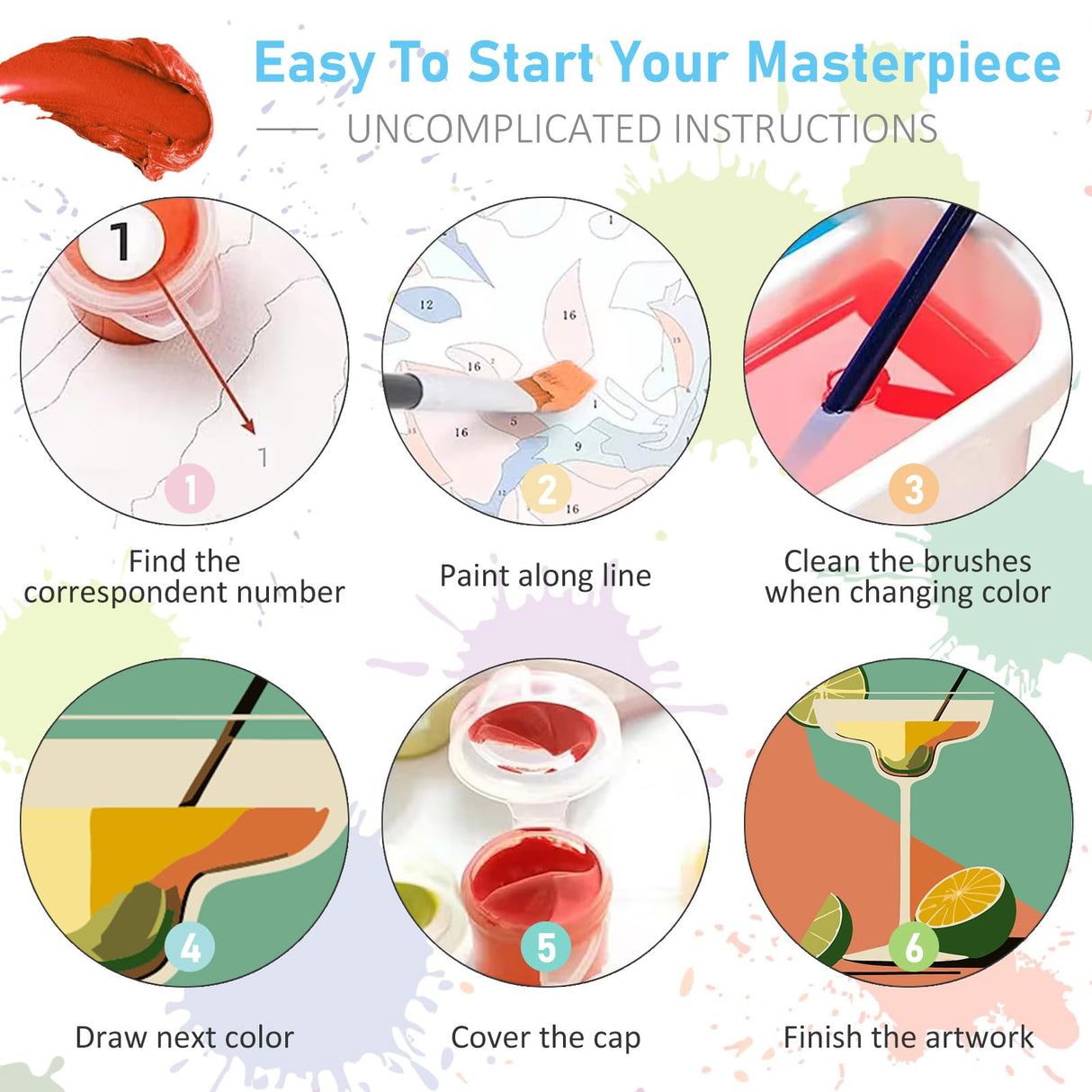 6 Pack Paint by Numbers Kit for Adults Beginners - 8x10 Inch Cocktail Adult Paint by Number Kits on Canvas, Cocktail DIY Acrylic Oil Number Painting Kits for Adults, Perfect for Gift Home Decor Offito