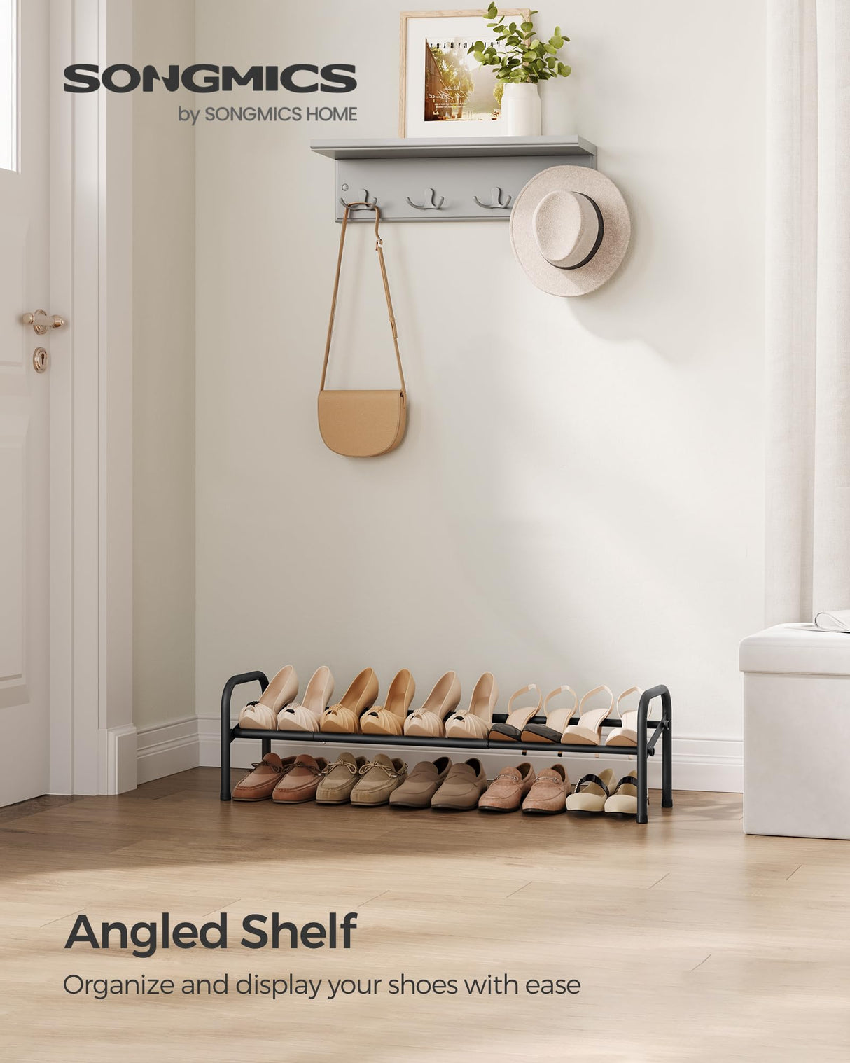 SONGMICS Expandable Shoe Rack, 1 Tier Shoe Rack Shelf, Adjustable Shoe Organizer Storage for 10 Pairs of Shoes, Metal Free Standing Shoe Racks for Closet, Front Door Entryway, Easy Assembly, Ink Black SONGMICS