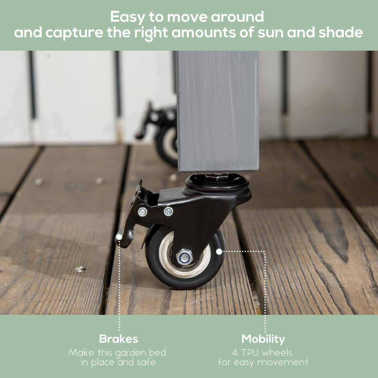 Outsunny Raised Garden Bed, 47" x 22" x 33", Elevated Wooden Planter Box w/Lockable Wheels, Storage Shelf, and Bed Liner for Backyard, Patio, Dark Gray Outsunny