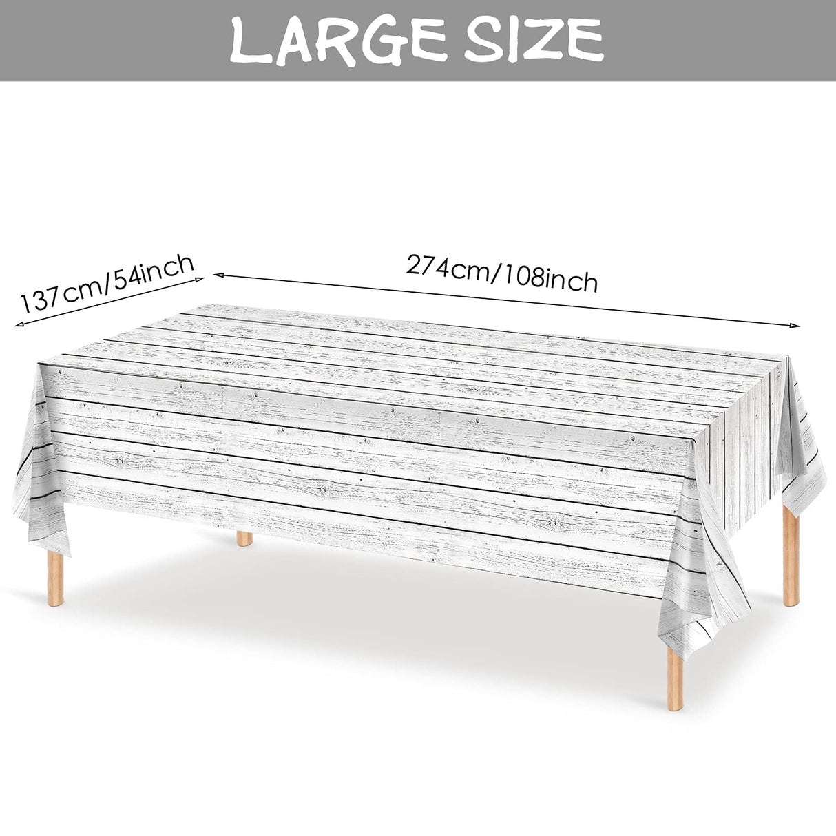 3 Pieces Wood Tablecloth Plastic White Wood Grain Tablecloth Rustic Wood Table Cover Rectangle Wood Grain Table Cover for Western Birthday Party Picnic Table Decoration,54 X 108 Inches Tatuo