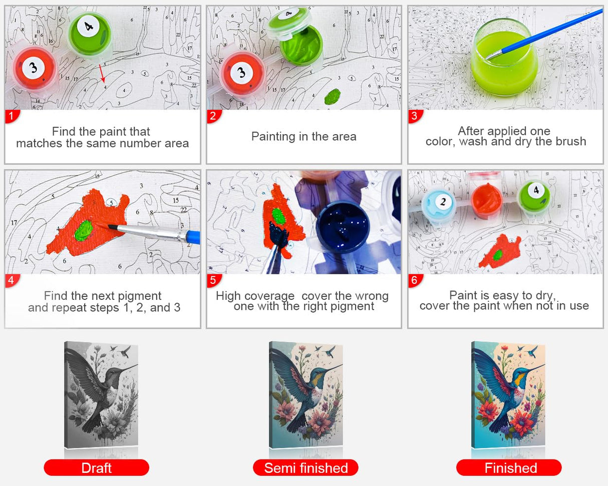 TUMOVO Birds Paint by Numbers for Adults Beginner and Kids, Hummingbird Adults' Paint-by-Number Kits Acrylic Painting by Numbers for Adults Art Crafts, 16x20 Inch TUMOVO