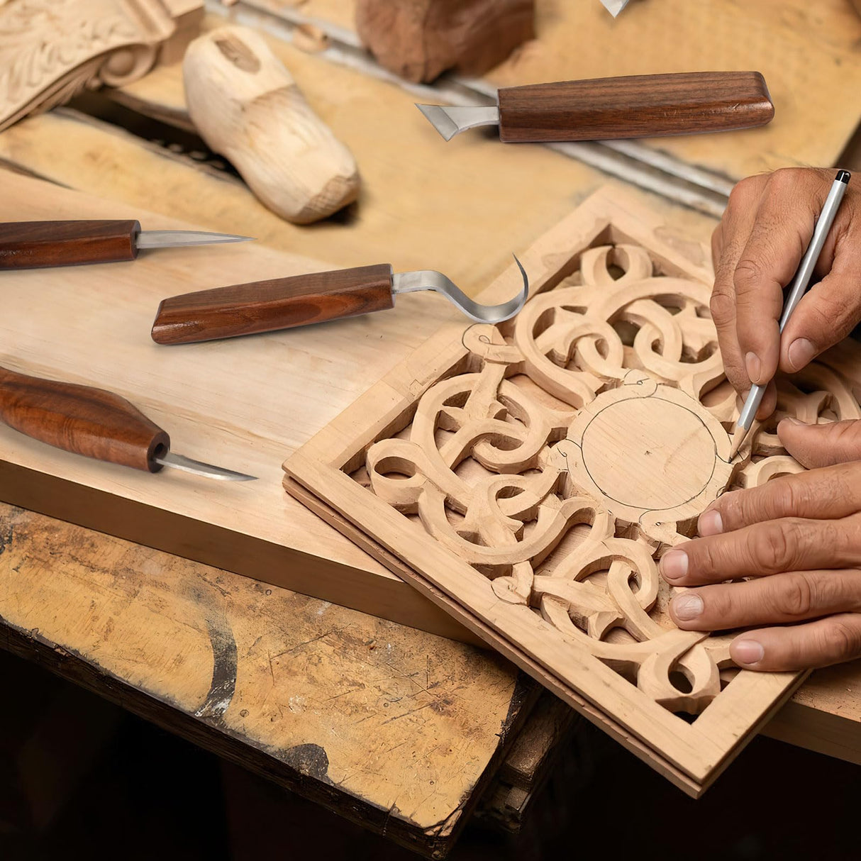 AUGSUN Wood Whittling Kit, 25 Pack Wood Carving Tools for Beginners, Hand Carving Knife Set Includes 5 Wood Carving Knives, 8 Basswood Wood Blocks, Gloves for Craft DIY Woodworking AUGSUN