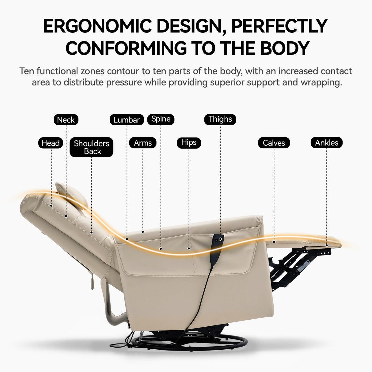 AIRSKY Genuine Leather Recliner Chair, Italian Water-Washing Process,Power Recliner Chair Electric Recliner Chairs for Adults, Swivel Rocker Recliner, Wall Hugger Recliners, Beige, P1 AIRSKY