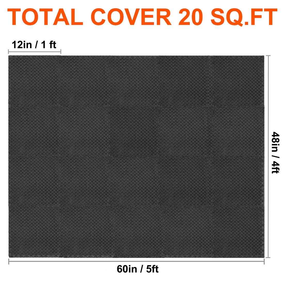 Walsai Exercise Mats Puzzle Foam Mats Gym Flooring Mat Cover 20 SQ.FT Interlocking Foam Mats with EVA Foam Floor Tiles for Home Gym Equipment Workouts (20pcs Black Exercise Mats) Walsai
