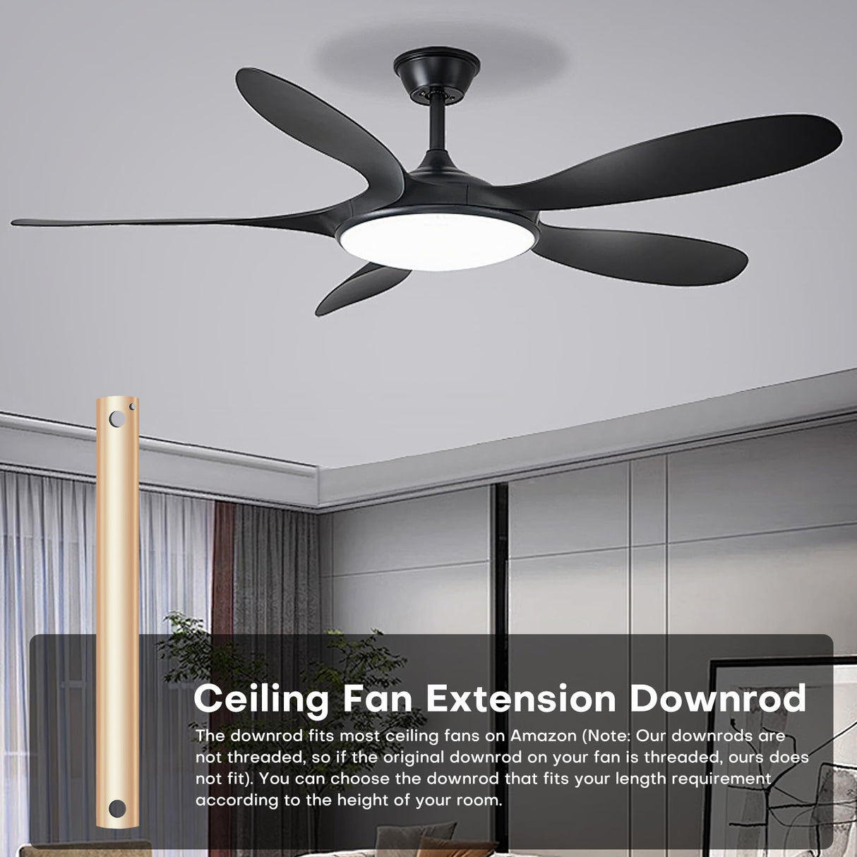 36-inch Ceiling Fan Downrod with Extension Cord, 3-foot Gold Ceiling Fan Extension Rod, 1-inch OD, Ceiling Downrod for Various Fans (Gold, Unthreaded) CEPGMNL