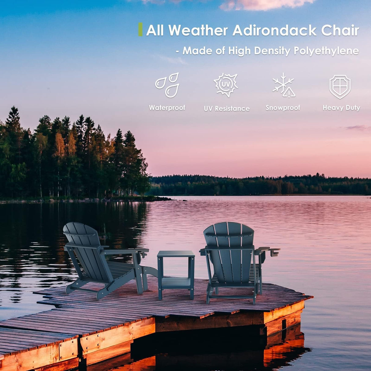 GREENVINES Folding-Adirondack-Chairs-Set-of-2 | HDPE Plastic | Fire Pit Chair | All Weather | Cup Holder | Blue | for Deck Backyard Patio Outdoor Garden GREENVINES