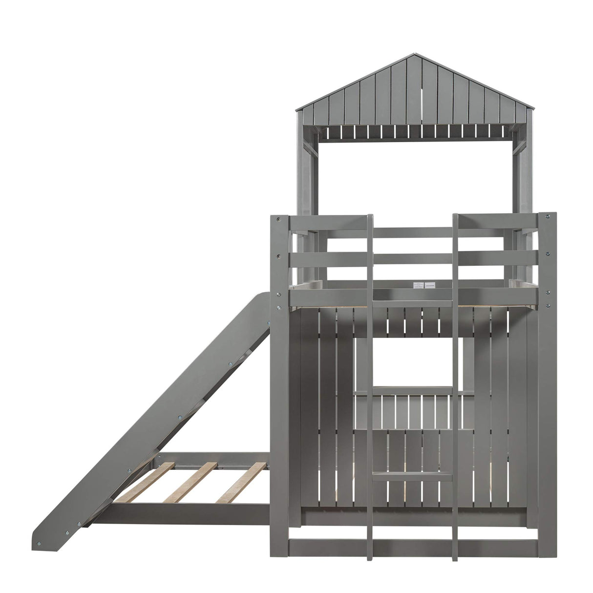 Harper & Bright Designs Grey Twin Over Full House Bunk Bed with Slide, Ladder, and Guardrails Harper & Bright Designs