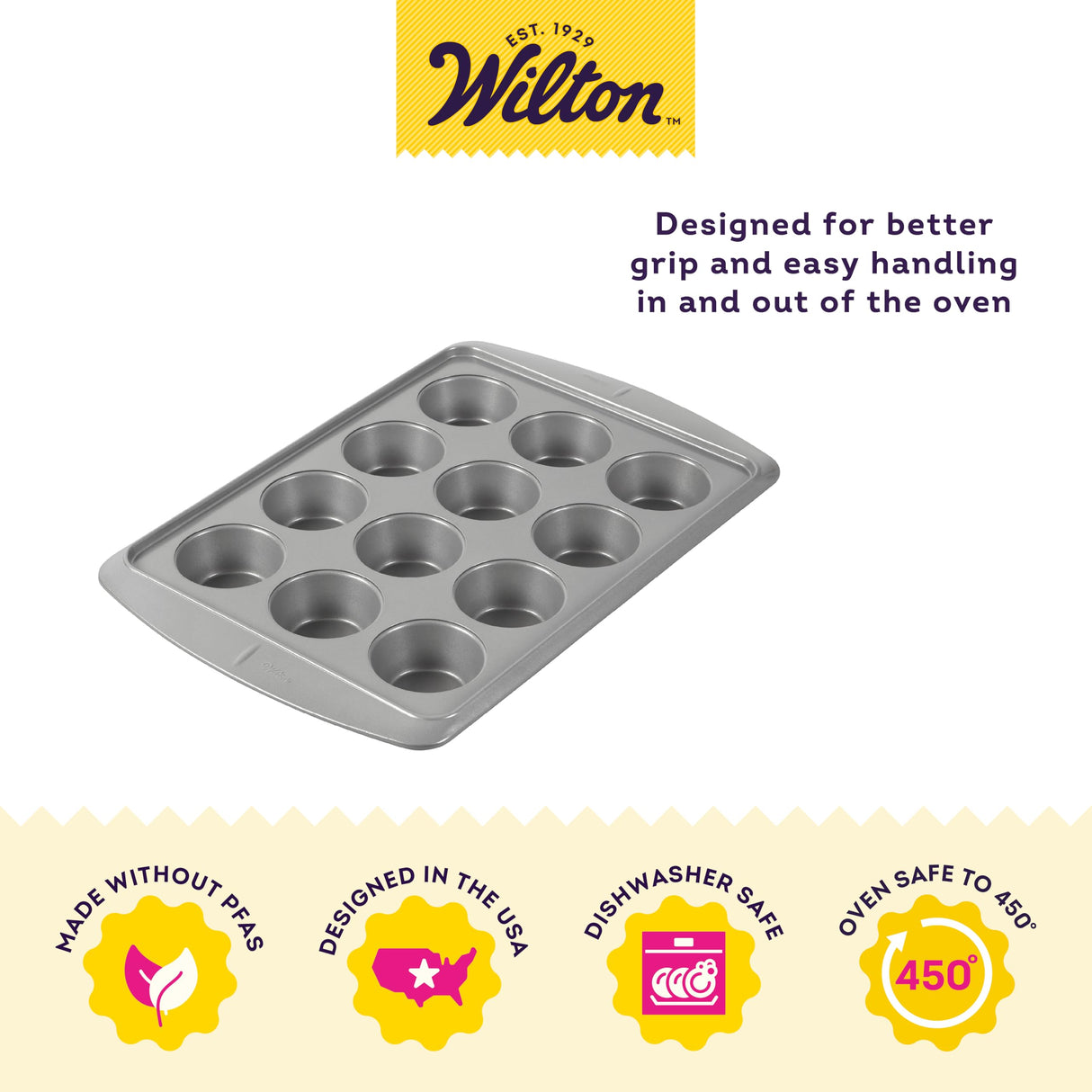 Wilton Ever-Glide Muffin Pan - Enjoy Homemade Muffins , Great for Cupcakes, Roasted Veggies, Shredded Potato Egg Cups and More, Steel, 12-Cavity Wilton