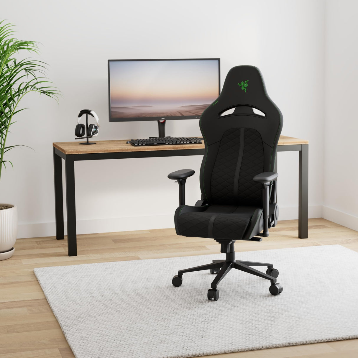 Razer Enki Gaming Chair: All-Day Comfort - Built-in Lumbar Arch - Optimized Cushion Density - Dual-Textured, Eco-Friendly Synthetic Leather - Reactive Seat Tilt & 152-Degree Recline - Black/Green Razer