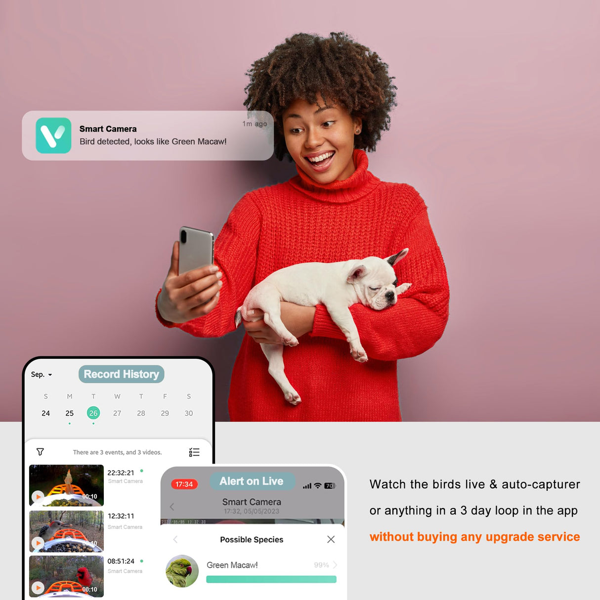 Smart Bird Feeder with Camera Solar Powered, AI Recognition,Auto-Record HD Bird Feeder Camera for Bird Watching TYSTDIRCT