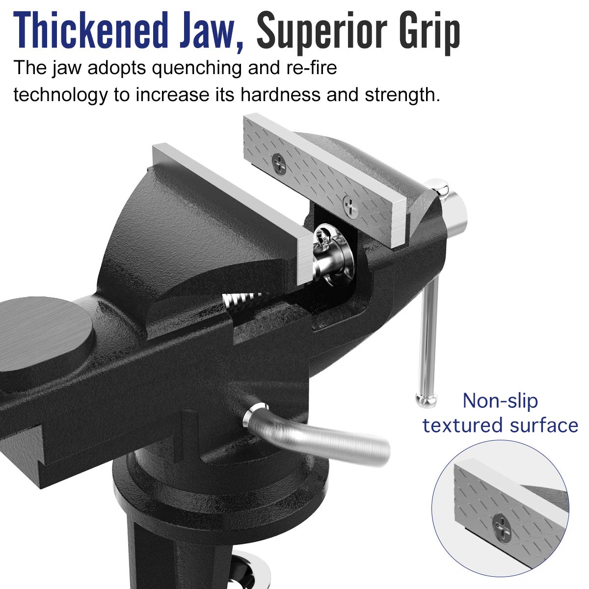 Housolution Universal Table Vise 3 Inch, 360°Swivel Base Bench Clamp Home Vise Clamp-On Vise Repair Tool Portable Work Bench Vise for Woodworking, Cutting Conduit, Drilling, Metalworking - Black Housolution