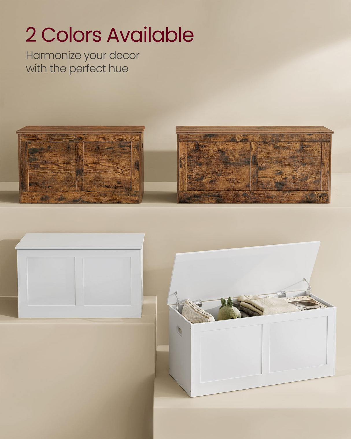 VASAGLE Storage Chest, Storage Trunk with 2 Safety Hinges, Storage Bench, Shoe Bench, Farmhouse Style, 15.7 x 39.4 x 18.3 Inches, for Entryway, Bedroom, Living Room, Cloud White ULSB164W01 VASAGLE