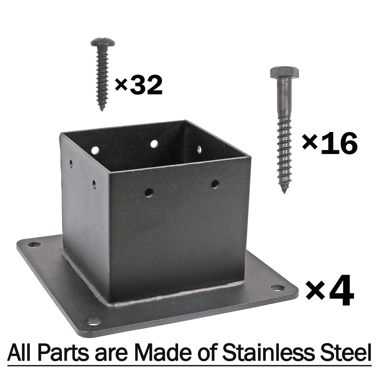 Antsky 4×4"(Actual:3.5×3.5inch) Post Stainless Steel Flange Anchor Base with Screws for Deck Railing,Black Finish (4 Pack) Antsky