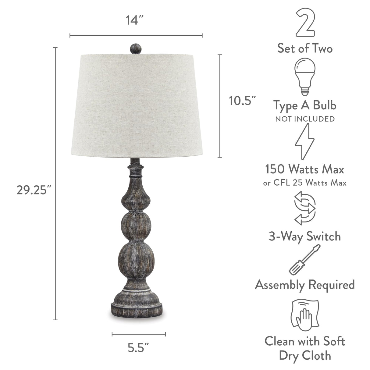 Signature Design by Ashley Mair Rustic Farmhouse Poly Table Lamp 2 Count, Gray Signature Design by Ashley