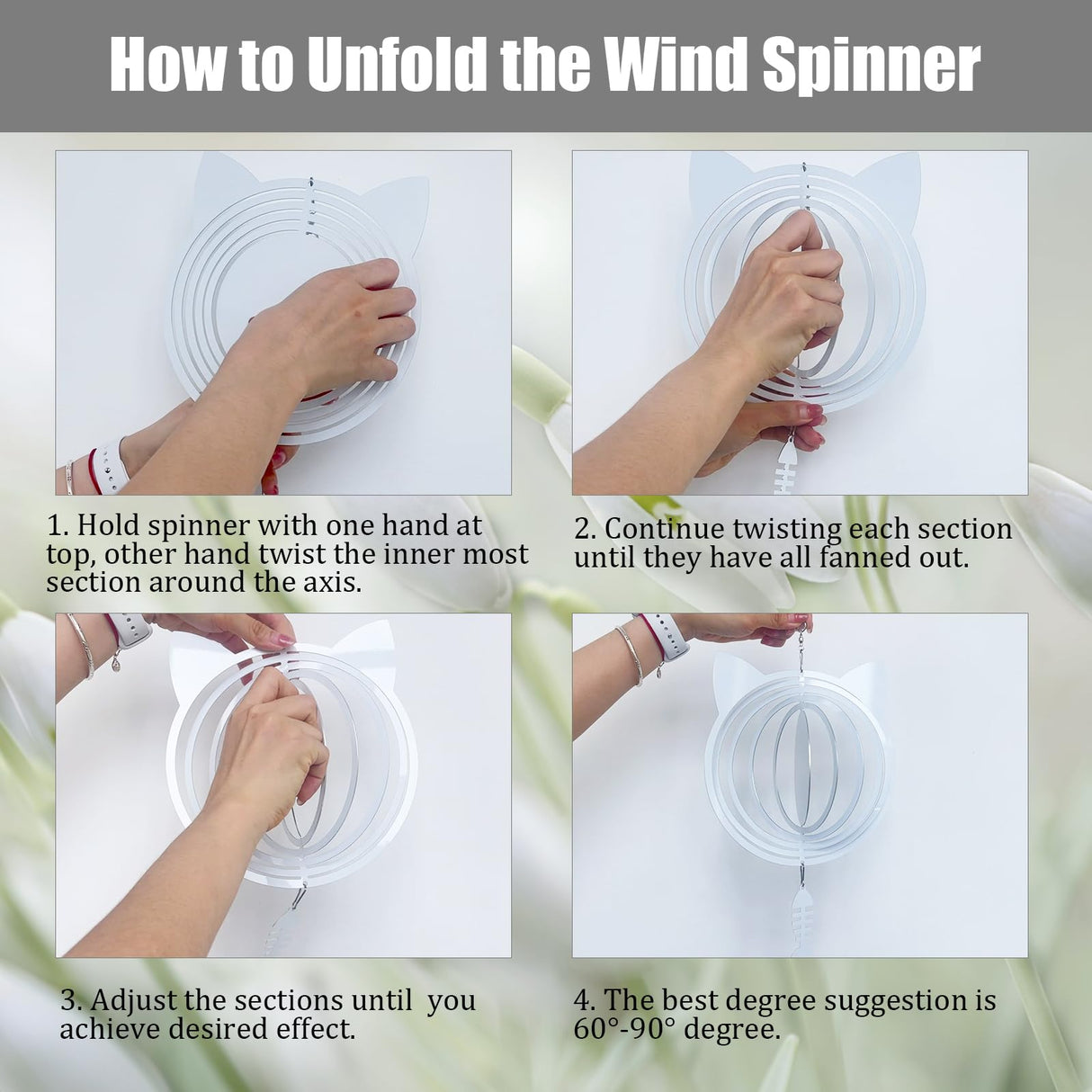 WindMage 4Pack 8 inch Sublimation Wind Spinner Blanks 3D Aluminum Metal Wind Sculpture Kinetic Spinners for Yard and Garden Indoor Art Ornaments Hanging Decoration (Cat) WindMage