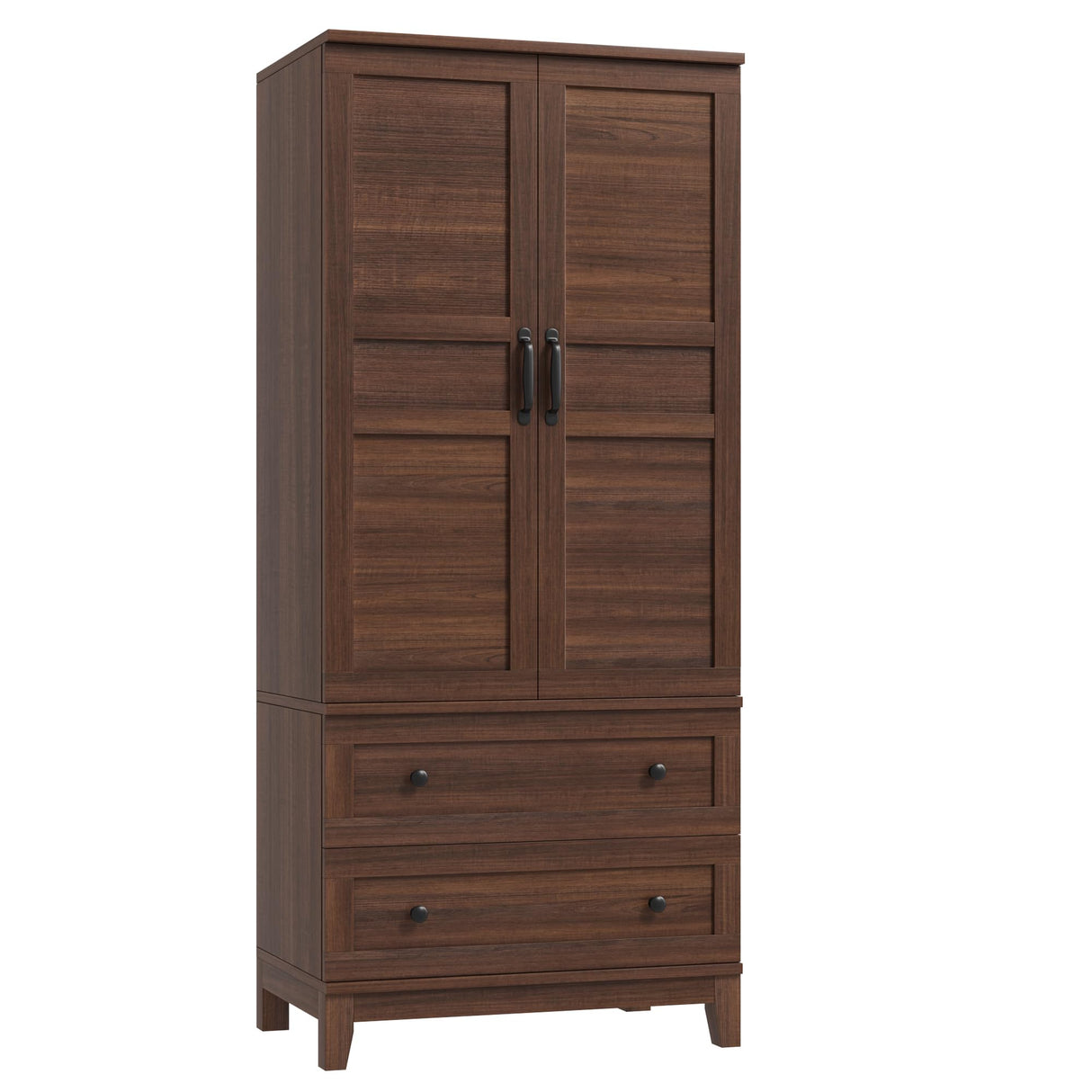 GarveeHome Armoire Wardrobe Closet with 2 Drawers,72 in Wooden Wardrobe Cabinet with Hanging Rod, Tall Clothing Armoire Cabinet with Doors and 18 Adjustable Shelves for Bedroom, Clothes,Walunt Brown GarveeHome