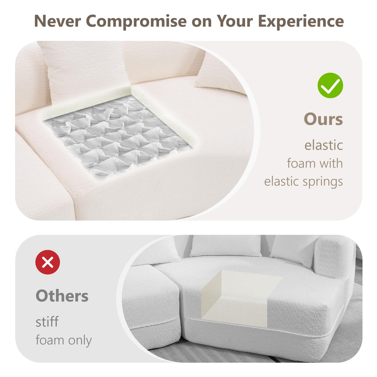 110'' Modern Curved Sofa Sectional, Arc 4-Seater Foam Couch Compressed in-a-Box, Boneless Cloud Couch with Extra-Deep-Wide Seats in Comfortable Chenille, No Assembly,Cream White Olodumare