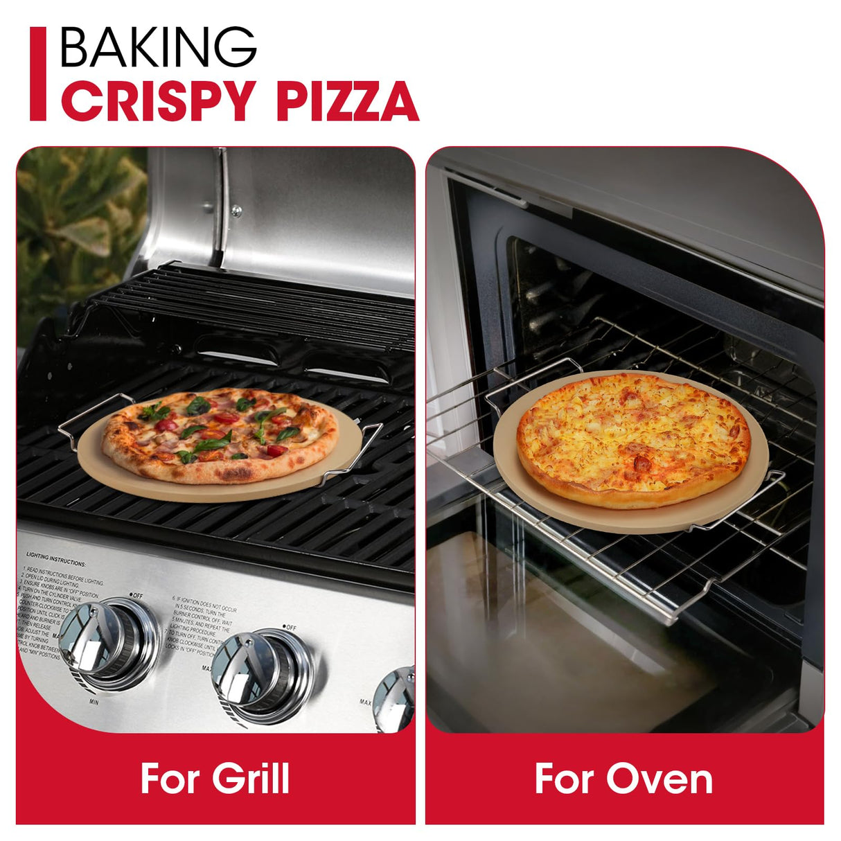 Unicook 15 Inch Round Pizza Stone for Oven and Grill, Oven Baking Stone for Bread, Cordierite Pizza Pan for Baking Crispy Pizzas, Bread and Cookies, Includes Carry Rack and Pizza Dough Scraper Unicook