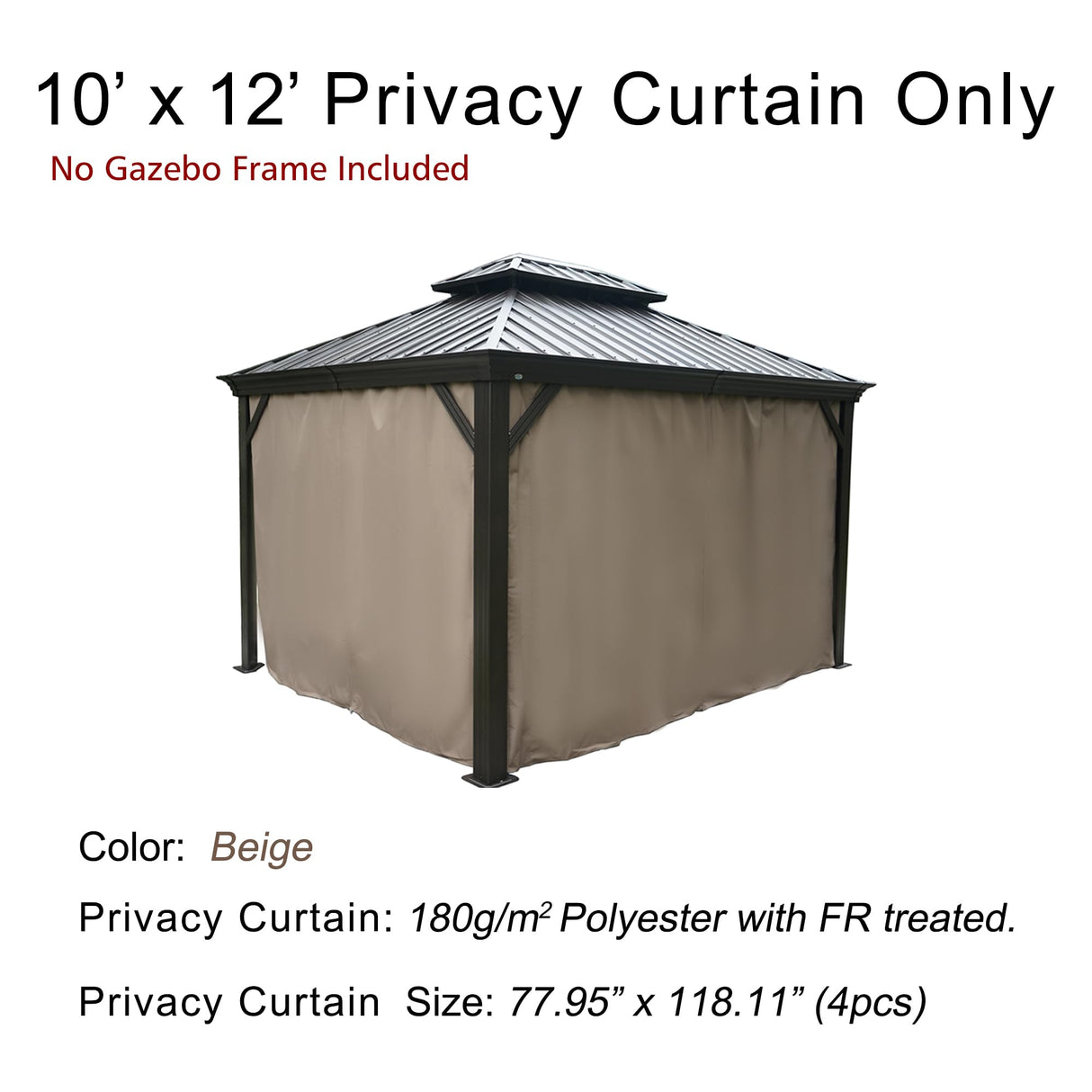 Kozyard Gazebo Privacy Curtain Outdoor Waterproof Sidewall for Hardtop Gazebo, OEM Replacement for Patio Gazebo Curtains for Alexander, Caesar, Rosana and Apollo Model (10ft x 12ft, Brown) Kozyard