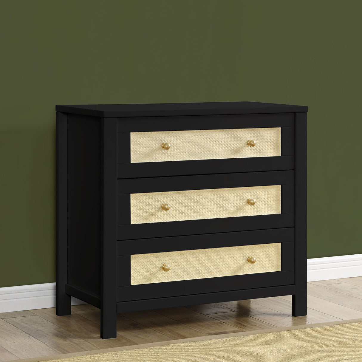 Simmons Kids Theo 3 Drawer Dresser with Changing Top and Interlocking Drawers, Black/Textured Almond Delta Children
