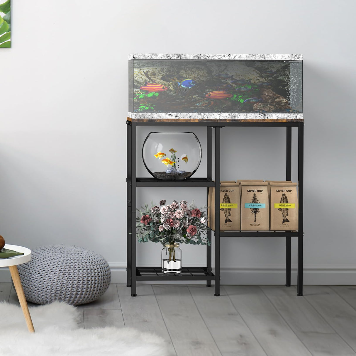 YBING 20 Gallon Fish Tank Stand Aquarium Stand with Board Reptile Tank Stand with 3-Tier Small Mesh Shelves 29" L x12 W x 30" H Brown YBING