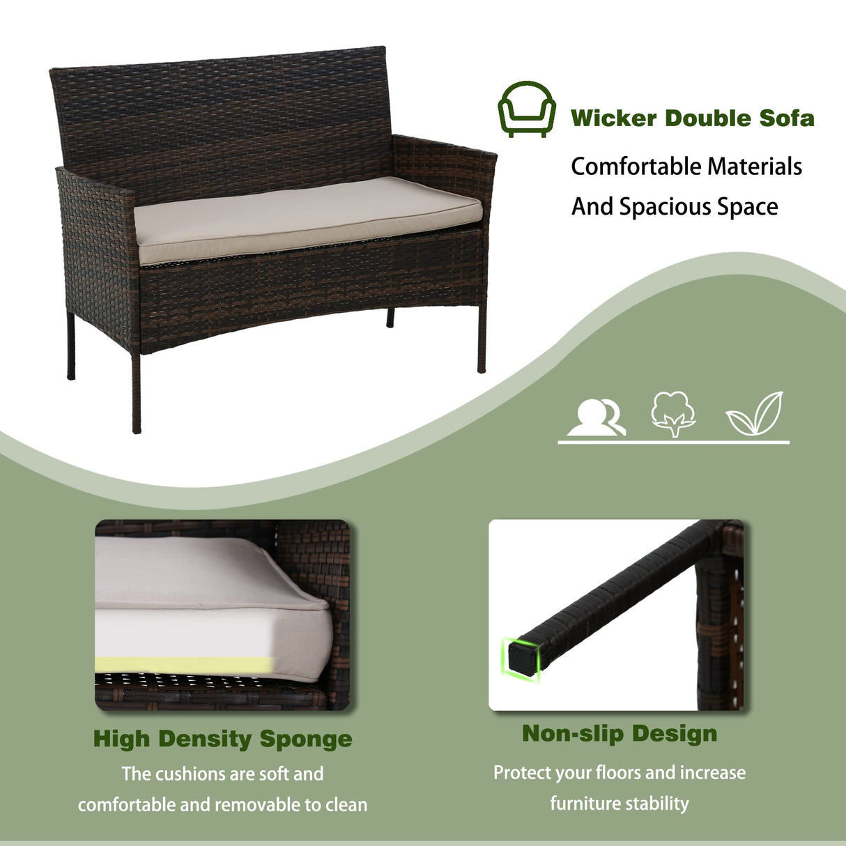 4 Pieces Patio Furniture Set Rattan Outside Furniture Wicker Sofa Garden Conversation Sets with Soft Cushion and Glass Table for Yard Pool or Backyard,Brown PayLessHere