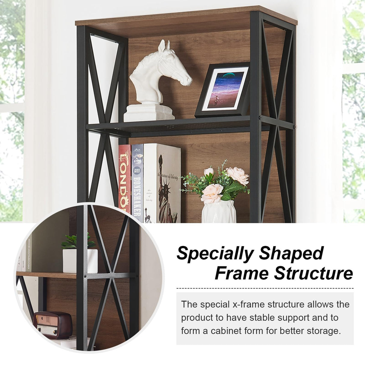 HOMISSUE 7-Tier Vintage Brown Industrial Bookshelf with Cabinet Design HOMISSUE