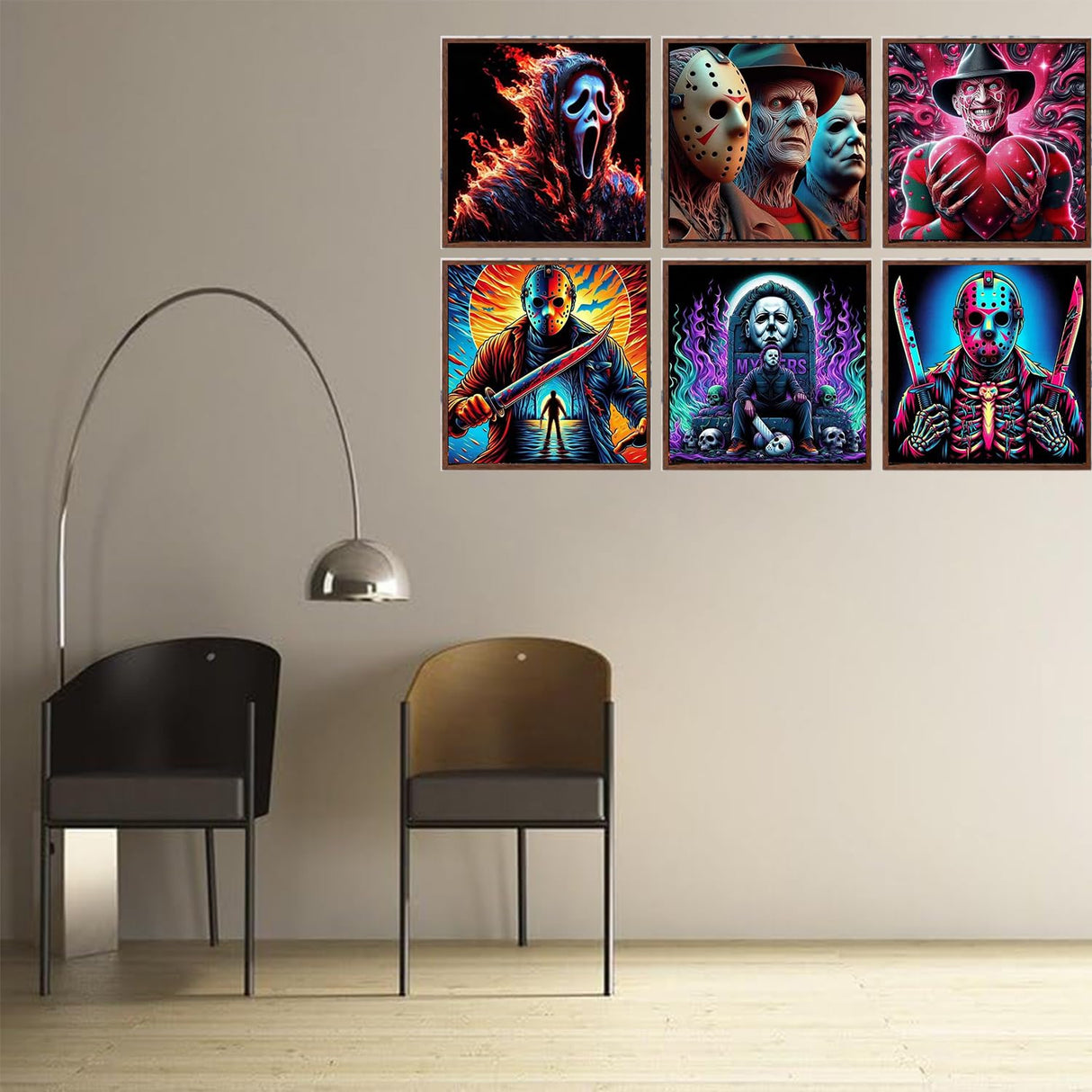 DAZZLEDOTS Diamond Art Kits for Adults, 6 Pack Horor Movies Diamond Painting Kits for Beginner Halloween DIY 5D Full Drill Diamond Dots Crafts for Home Wall Decor Gifts 12x12 Inch DAZZLEDOTS