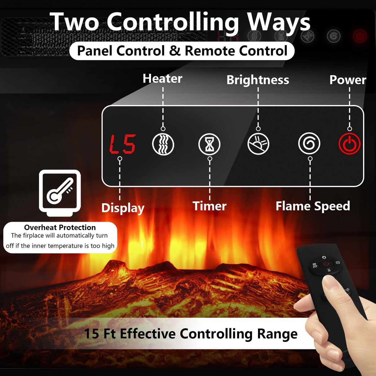 TAVATA Fireplace TV Stand with 18''Fireplace, Modern Entertainment Center for TVs up to 65 inch, Media TV Console with Adjustable Glass Shelves and Storage Cabinets(White) TAVATA