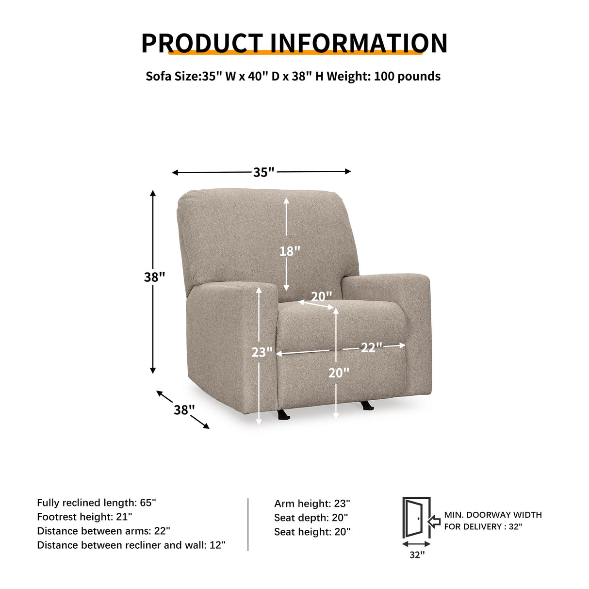 Signature Design by Ashley Deltona Casual Manual Rocker Recliner, Beige Signature Design by Ashley