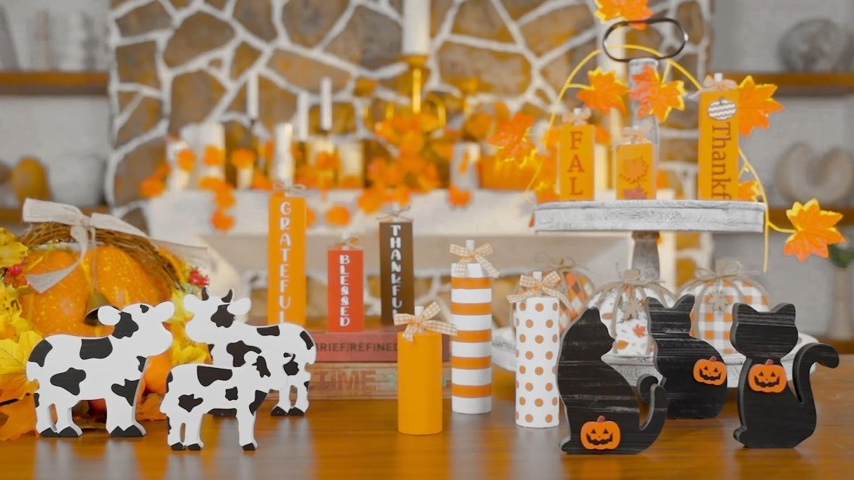 Redbaker 3 Pieces Farmhouse Tiered Tray Decor Cow Tabletop Decor Rustic Wooden Block Cow Centerpieces Decorations Wooden Tray Decor for Home Kitchen Shelf Decor Redbaker