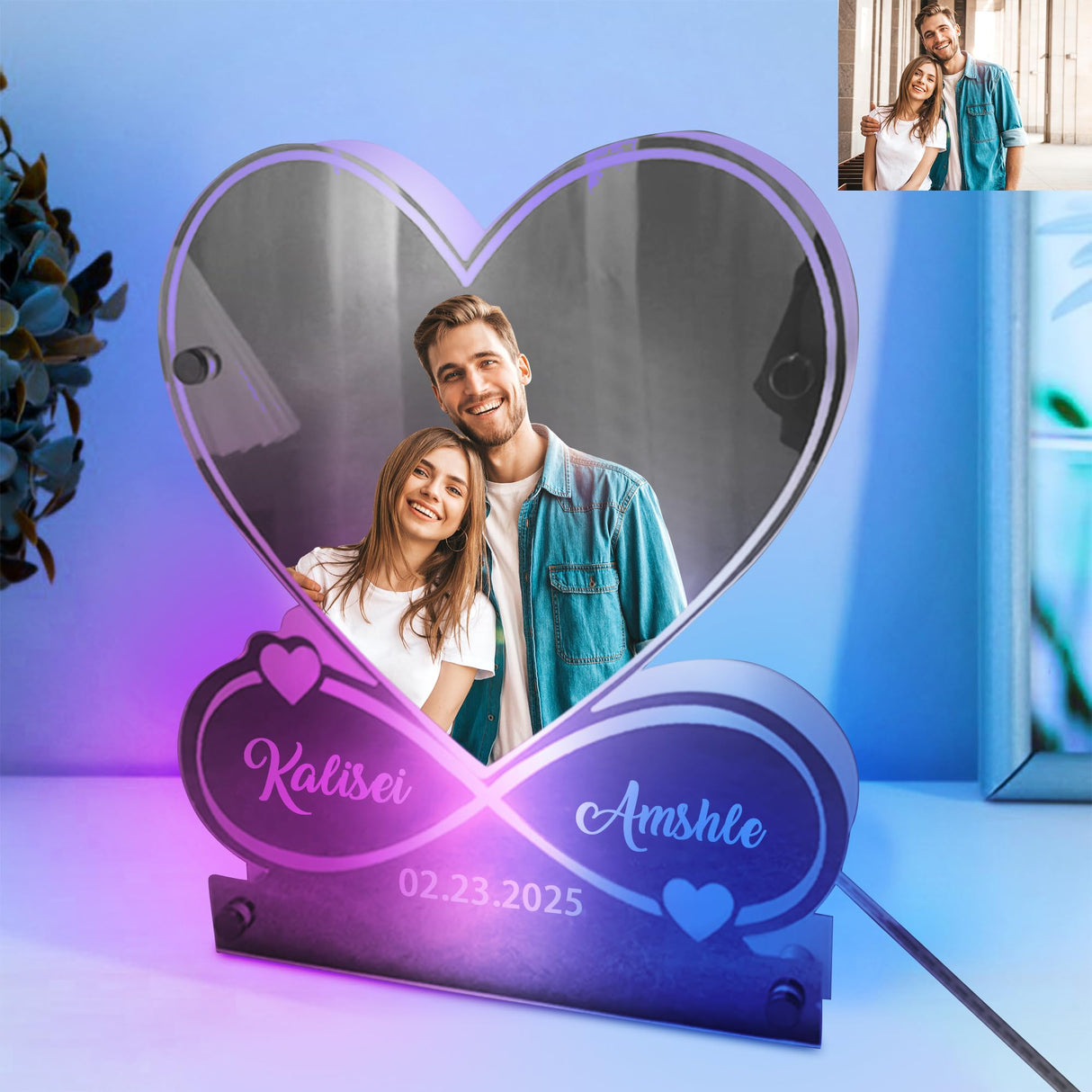 Personalized Couple Photo Infinity Symbol Mirror Lamp Custom Photo Couple Name Date Mirror Neon Sign Wall Art Decorion Gift for Valentine's Day Anniversary Birthday Wedding Wife Husband (Style 10) Generic