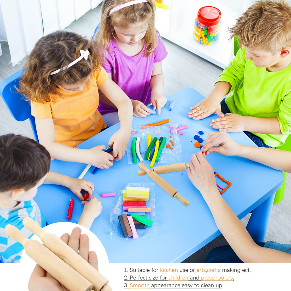 BILLIOTEAM 6 Pack 8 Inch Mini Wood Rolling Pin,Great for Children Kids Girls and Boys,Small Wooden Rollers for Art and Crafting,Baking,Cookie Dough,Cooking,Clay,Play Doh BILLIOTEAM