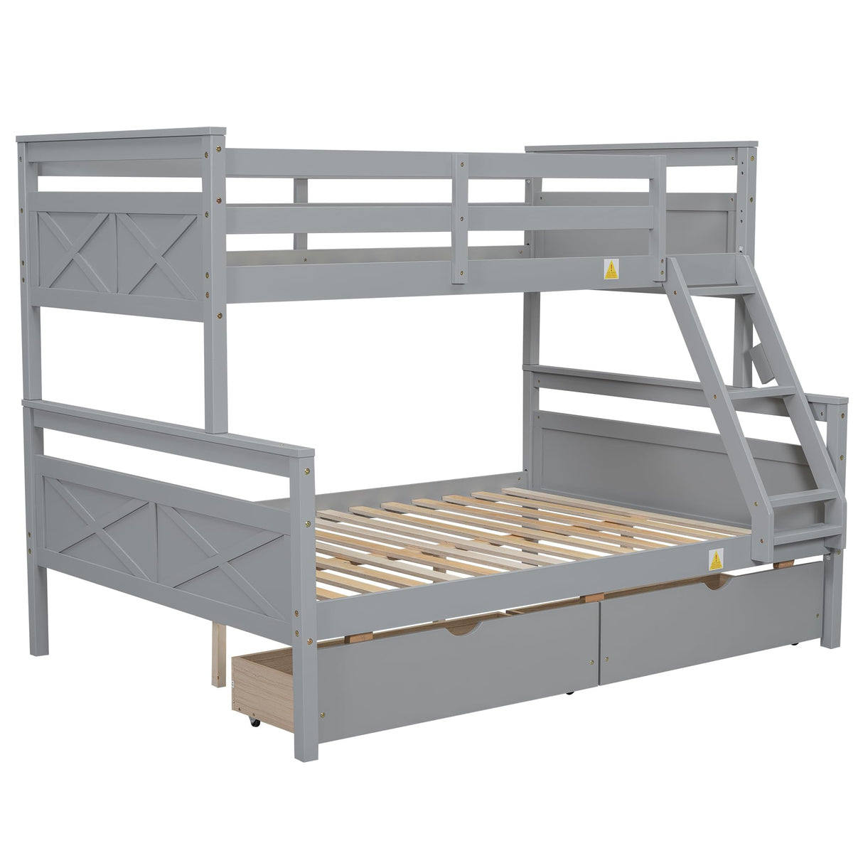 Merax Twin Over Full Bunk Bed with 2 Storage Drawers,Solid Wood Bunk Bed with Ladder and Safety Guardrail for Bedroom Kids Adults,Can be Separated into 2 Platform Beds,Gray Merax