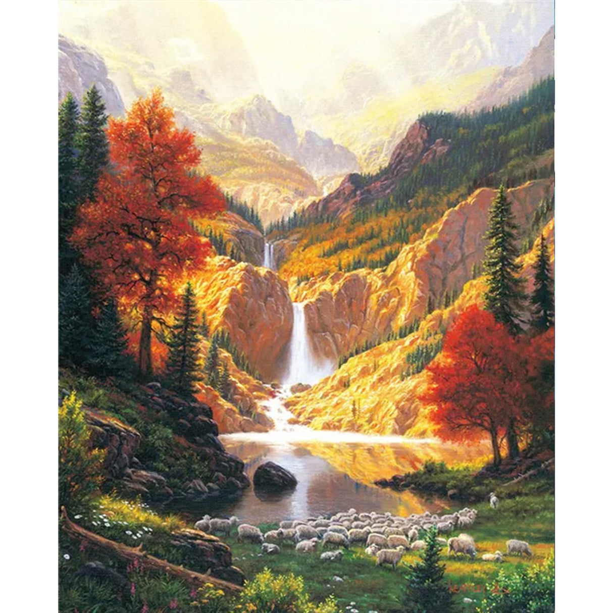Artunion Fall Mountain Waterfall Paint by Numbers for Adults Beginner, Scenery Paint by Number Kits, DIY Oil Painting Paint by Number Kits on Canvas Arts Craft for Home Wall Decor 16x20 Inch Artunion