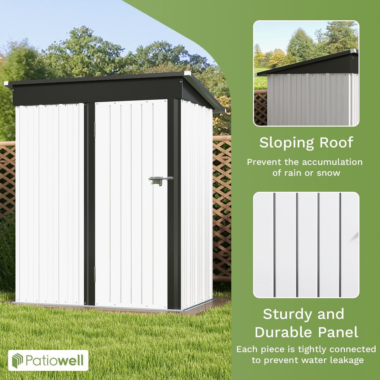 Patiowell 5x3 FT Outdoor Storage Shed, Garden Tool Shed with Sloping Roof and Lockable Door, Metal Shed for Backyard Garden Patio Lawn, White Patiowell