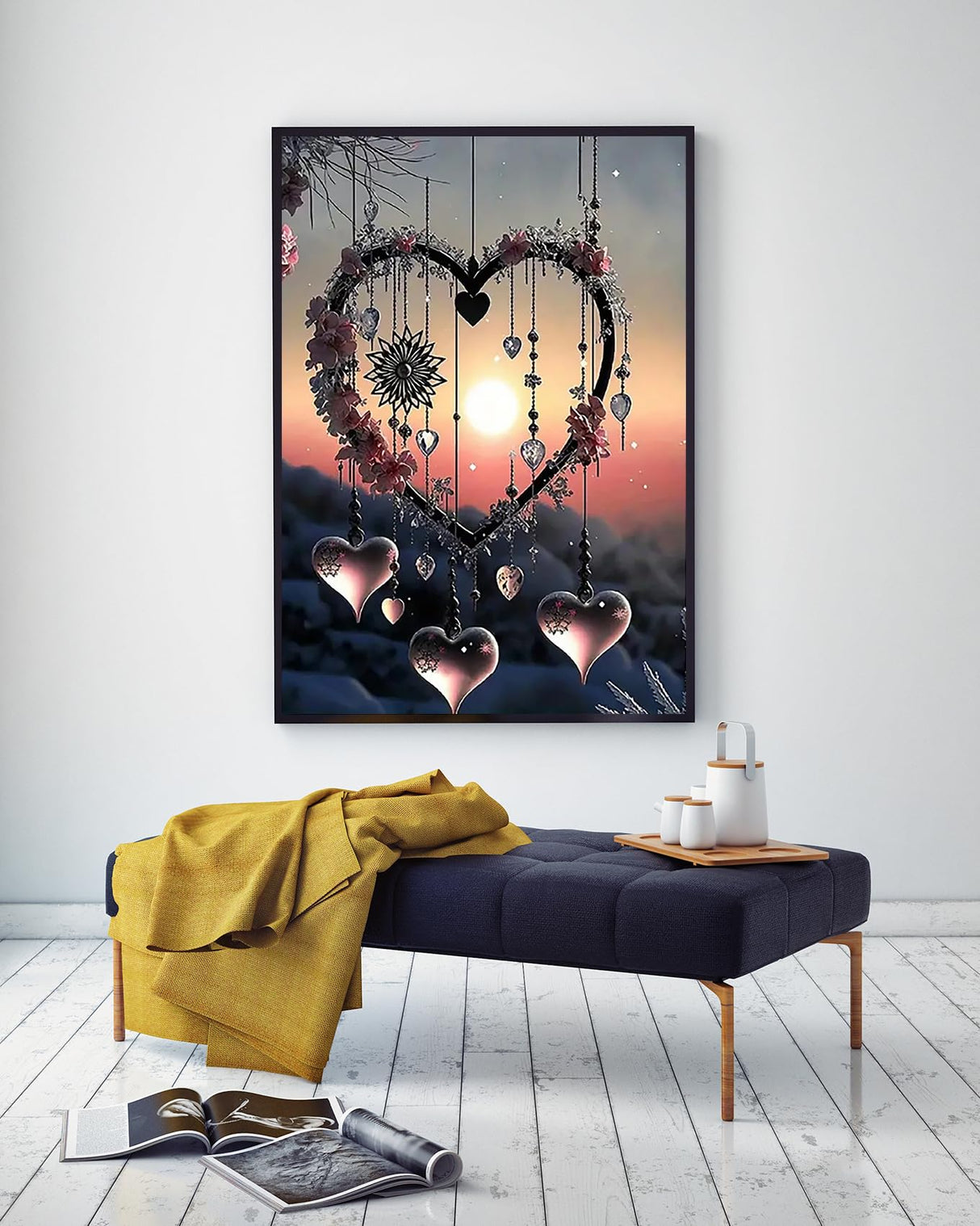 KINPLUB 5D Diamond Painting Kits for Adults, Love Heart Dream Catcher Diamond Art Kits for Adults Beginners, DIY Full Drill Round Diamond Dots, Home Wall Decor 12x16 Inch KINPLUB