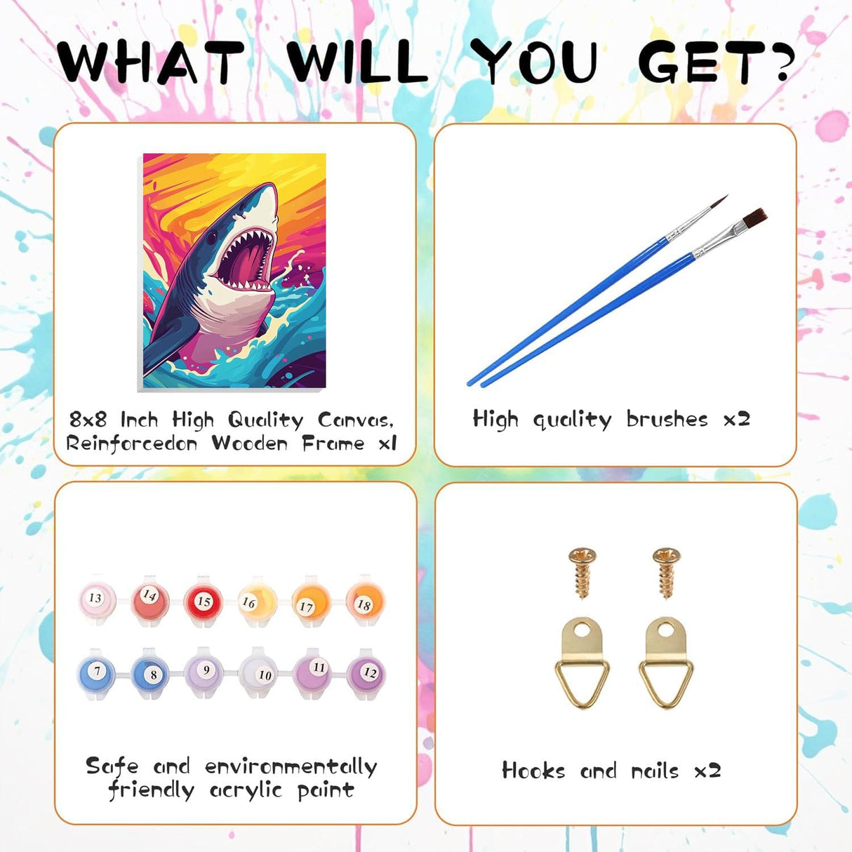 Bimkole Framed Paint by Numbers Kit for Adults Shark, DIY Oil Painting on Canvas with Frame, Animals Paint by Numbers Set for Home Wall Decor 8x12 Inch/20x30 cm Bimkole