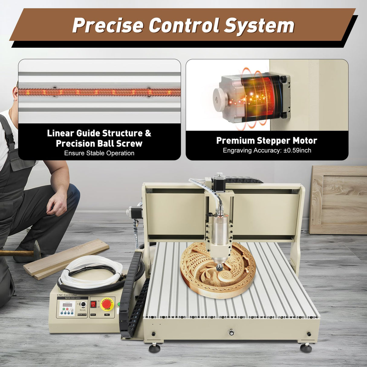 USB 4 Axis CNC 6090 Router Kit MACH3 Control +2.2KW CNC Router Small Wood Metal Engraving Milling Machine,3D Milling Engraving Machine with Controller for Wood Relief, Three-dimensional Carving AHULIN