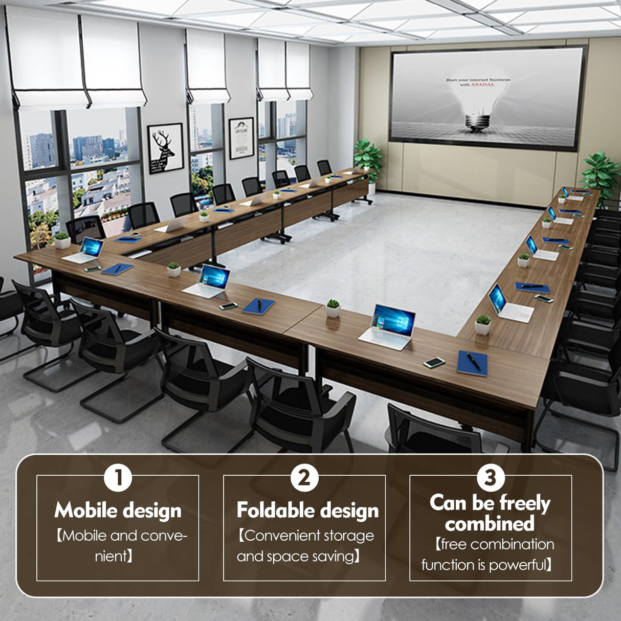 5.3FT Folding Conference Table with Lockable Wheels-Mobile Conference Room Table Foldable Meeting Table for Office Home Classroom Seminar Rooms-Durable,Space-Saving Design,Seats 2-10 People (6PACK) ZanyCajole