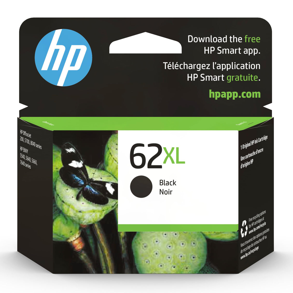 HP 62XL Black High-yield Ink cartridge | Works with HP ENVY 5540, 5640, 5660, 7640 Series, HP OfficeJet 5740, 8040 Series, HP OfficeJet Mobile 200, 250 Series | Eligible for Instant Ink | C2P05AN HP
