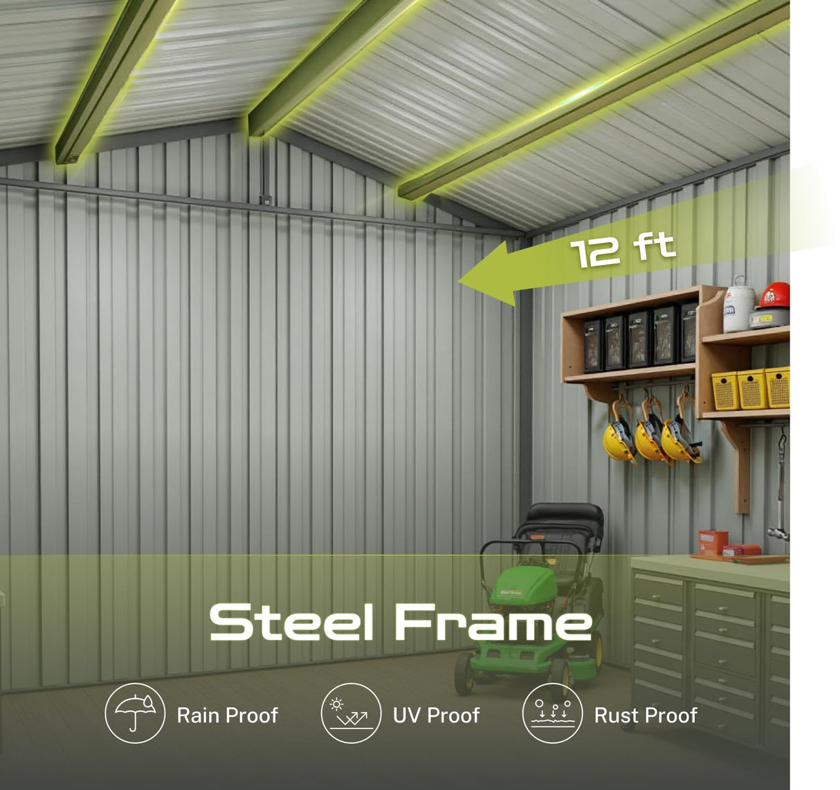 12x10 Ft Storage Shed Outdoor, XL Permanent Steel Building with Window, Sliding Doors and 4 Air Vents for Backyard Garden Patio Lawn - Black LINKHOO