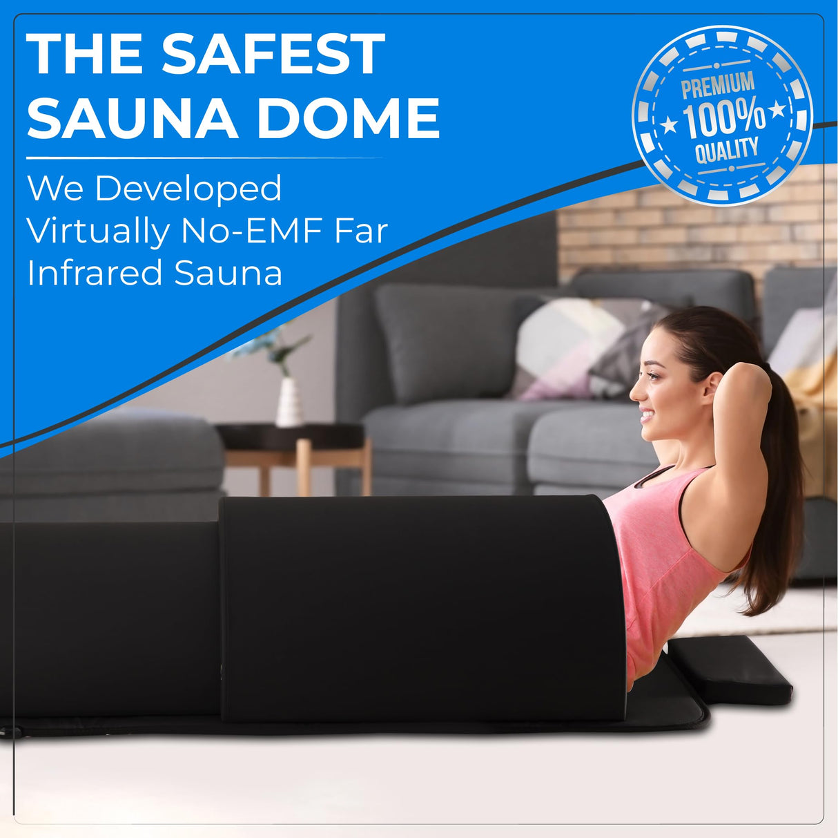 Golden Wave Far Infrared Sauna Dome, with 360° Body Coverage, Professional Home Spa Zero-EMF Unit with Therapeutic Stones, Single Person Use, Black Golden Wave