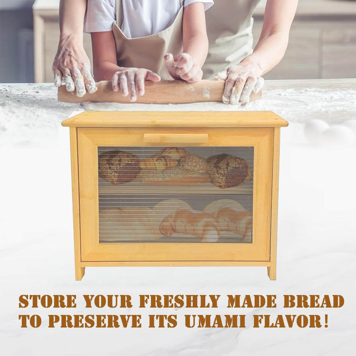 PURENJOY Bread Box, Bread Box for Kitchen Countertop, Large Bread Box for Homemade Bread, 2 Layer Wood farmhouse Breadbox Organizer for Kitchen Counter Corner, Cabinet, Pantry, (Natural Bamboo) PURENJOY