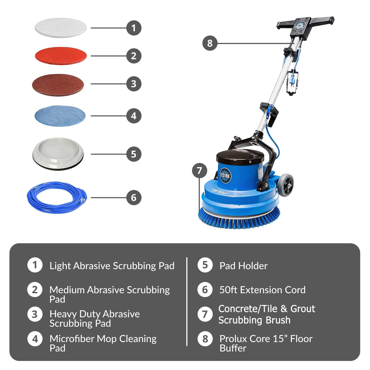 Prolux Core Heavy Duty 15 inch Floor Buffer Scrubber and Polisher Cleaning Machine - All floor surfaces Prolux