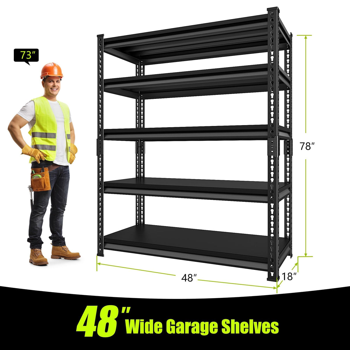 SDXYSTCE Garage Shelving Heavy Duty 2500LBS Loads, 48" W Adjustable Garage Storage Shelves, 5-Tier Metal Shelving Units and Storage, Industrial Utility Shelf, 48" Wx18 Dx78 H,Black SDXYSTCE