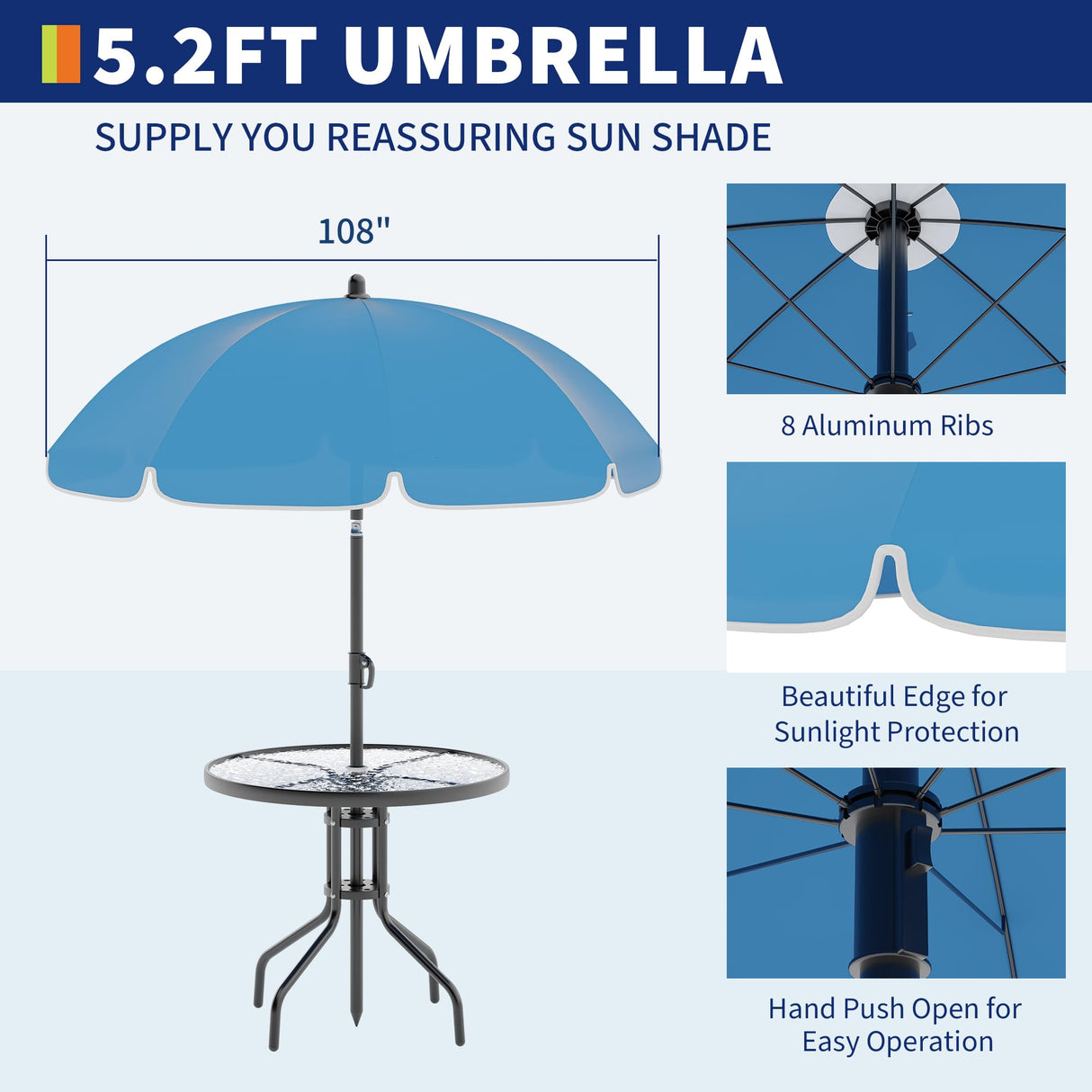 6 Pieces Patio Dining Set with Umbrella, Outdoor Furniture Set with 4 Folding Dining Chairs, Garden Patio Furniture Set with Umbrellas, Tempered Glass Top Dinings Table PeakPursuit