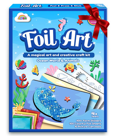 ZMLM Foil Art Kit for Kids - Arts Crafts Fun Mess Free Activity, Gifts for Ages 4 5 6 7 8 9 Girls Boys, Crafts for Kids Creative Birthday Easter Basket Stuffers Gifts Toys (Ocean)
