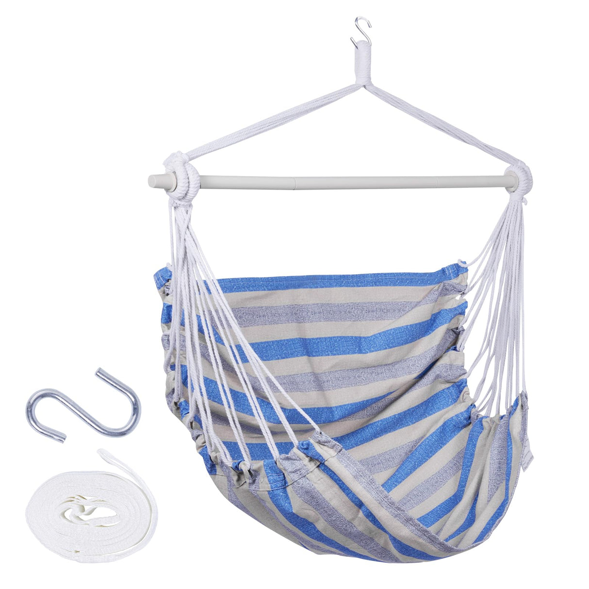 Backyard Expressions Striped Hammock Chair Hanging Rope Swing Chair, Anti Slip Steel Spreader Bar BACKYARD EXPRESSIONS PATIO · HOME · GARDEN